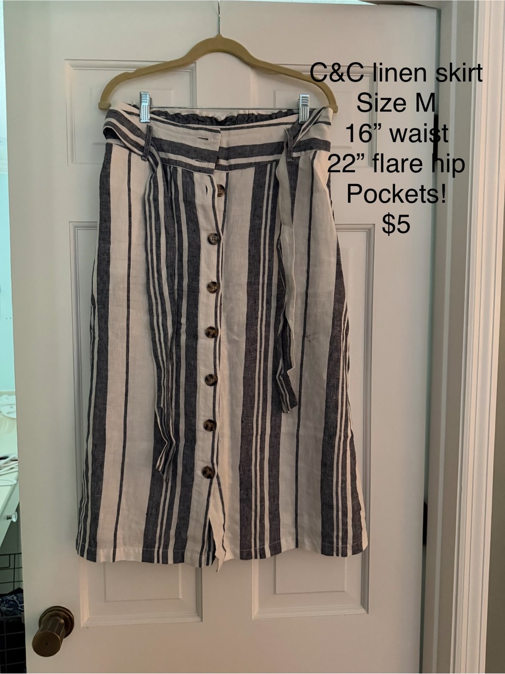 C&C California Black & White Striped Linen Skirt